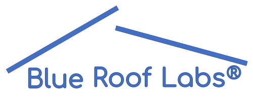 Picture of Blue Roof Labs logo - The words Blue Roof Labs written under a blue roof shape