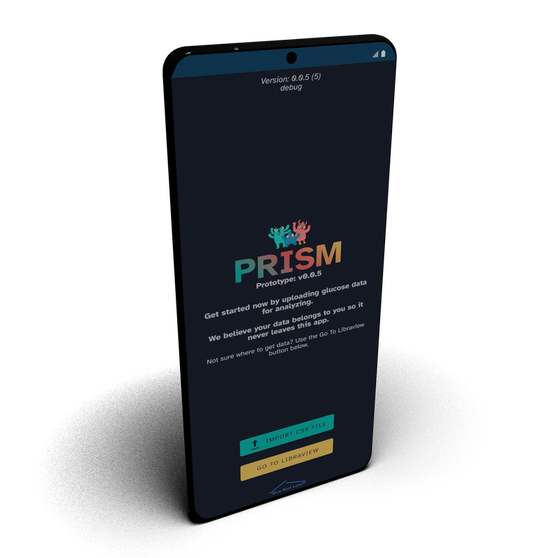 3D render of phone displaying PRISM main screen